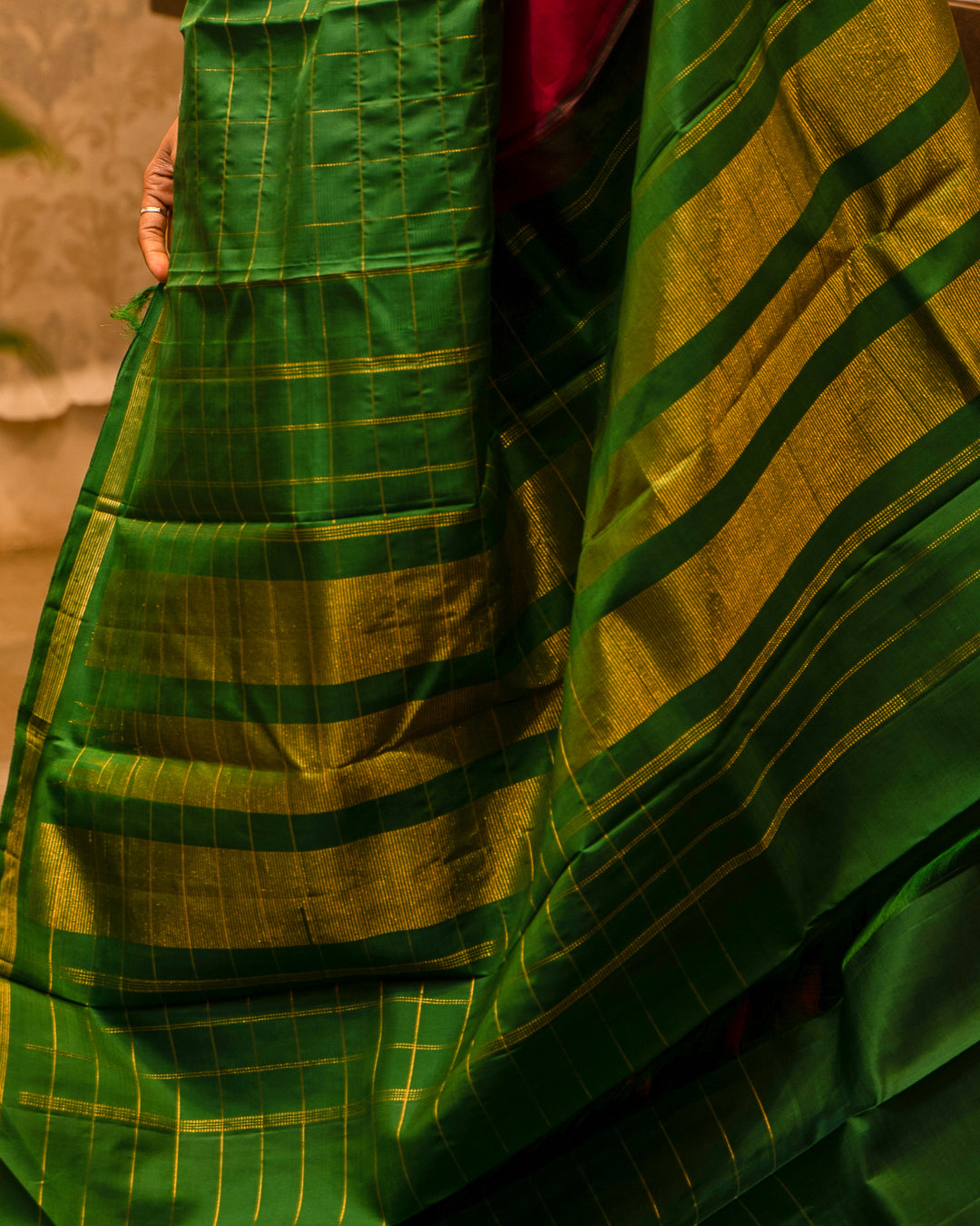 Magenta and Bottle Green Half and Half Kanjivaram Silk Sari - Clio Silks