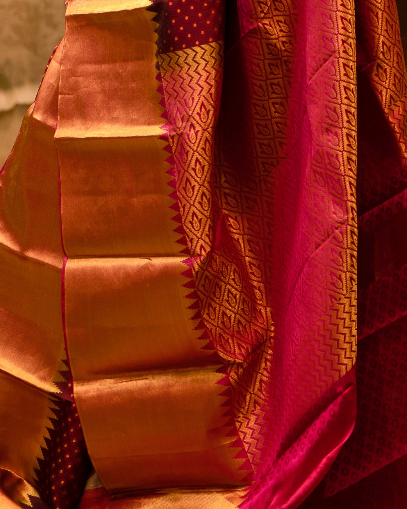Maroon Zari Embossed Pure Kanjivaram Silk Sari - Clio Silks