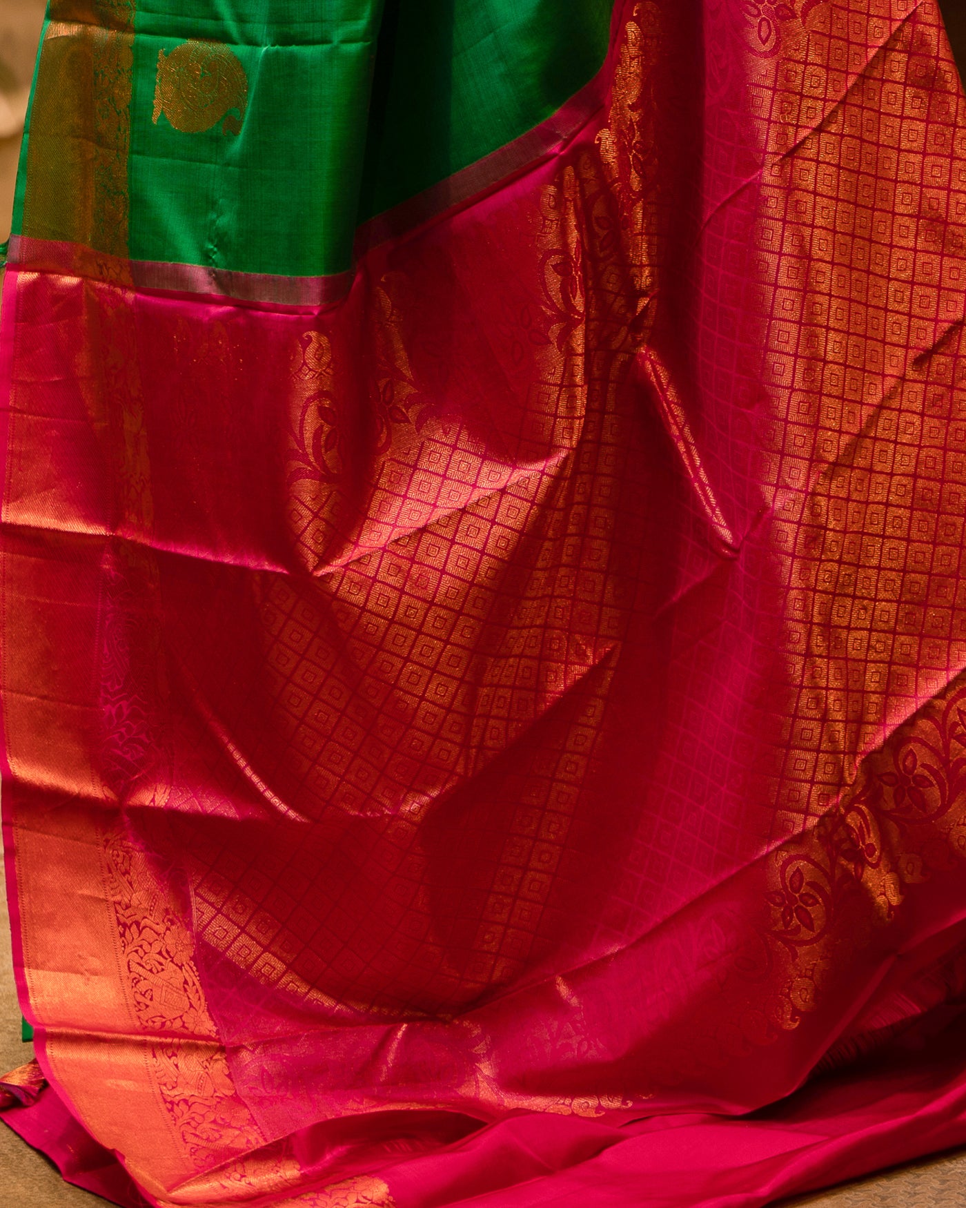 Parrot Green Paisley Pure Kanjivaram Silk Sari - Clio Silks