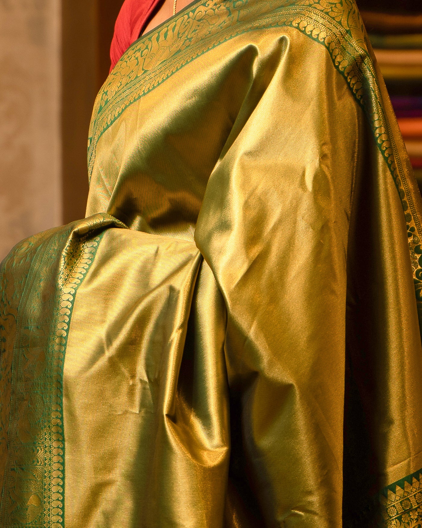 Forrest Green Tissue Art Brocade Silk Sari - Clio Silks