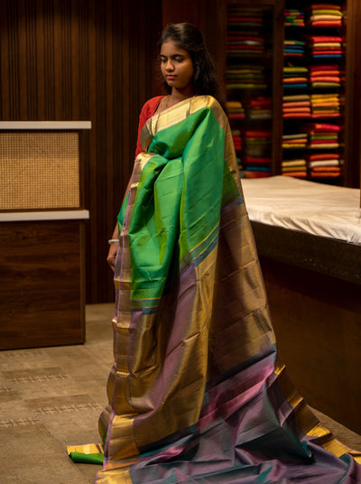 Green and Lavender Pure Traditional Silk Sari - Clio Silks