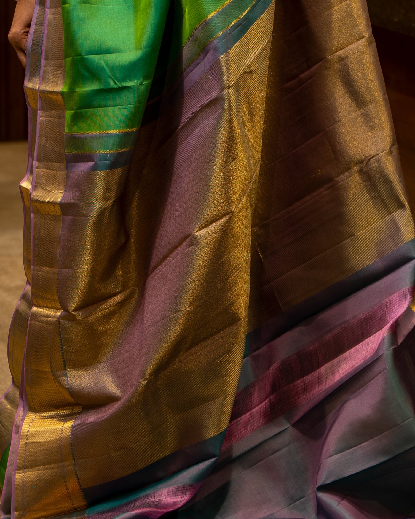 Green and Lavender Pure Traditional Silk Sari - Clio Silks