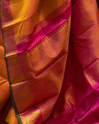 Peach Orange Jacquard Pure Kanjivaram Silk Sari - Clio Silks