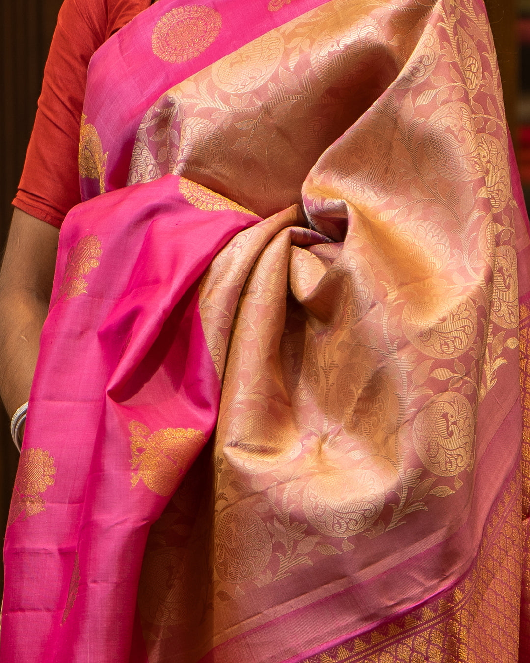 Baby Pink Floral Jacquard Pure Kanjivaram Silk Sari - Clio Silks