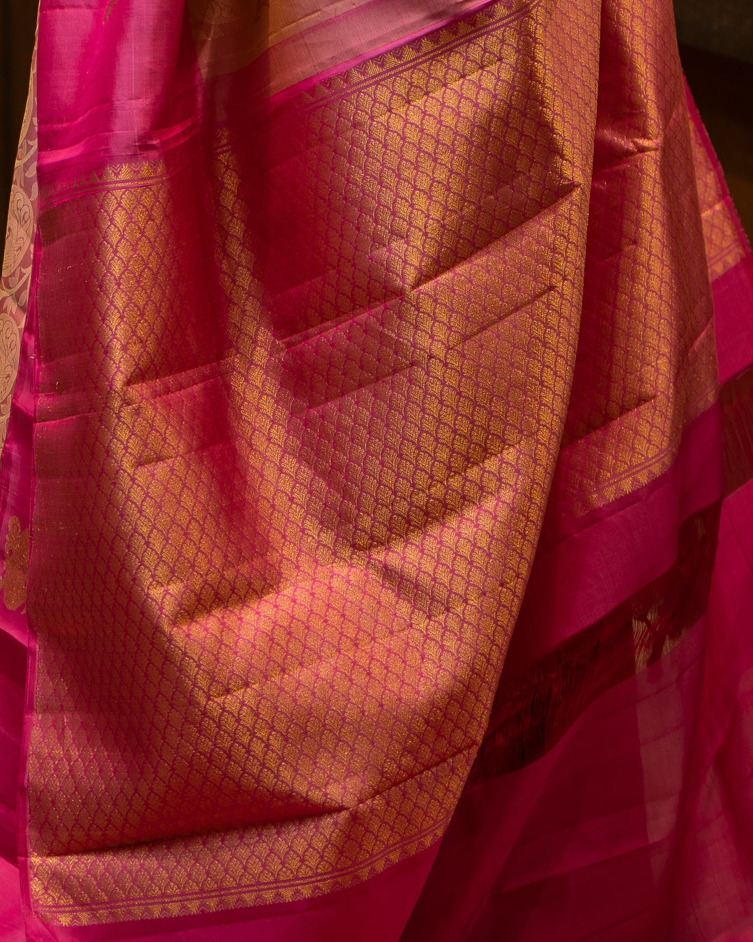 Baby Pink Floral Jacquard Pure Kanjivaram Silk Sari - Clio Silks