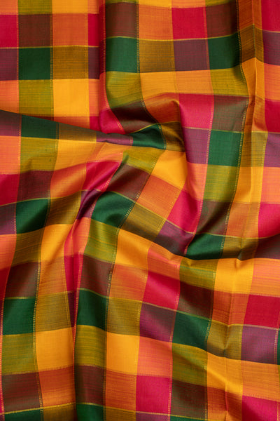 Palum Pazhamum Multi Checks Pure Kanjivaram Silk Sari - Clio Silks