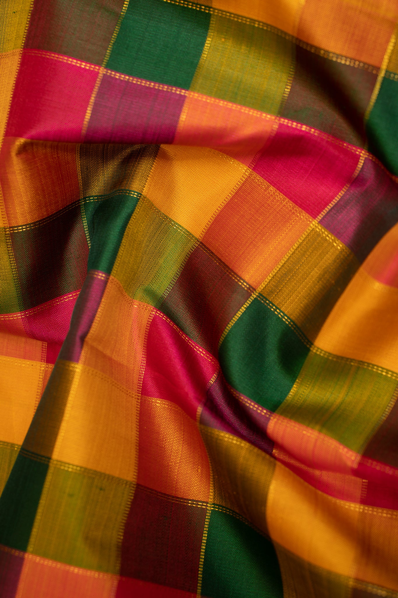 Palum Pazhamum Multi Checks Pure Kanjivaram Silk Sari