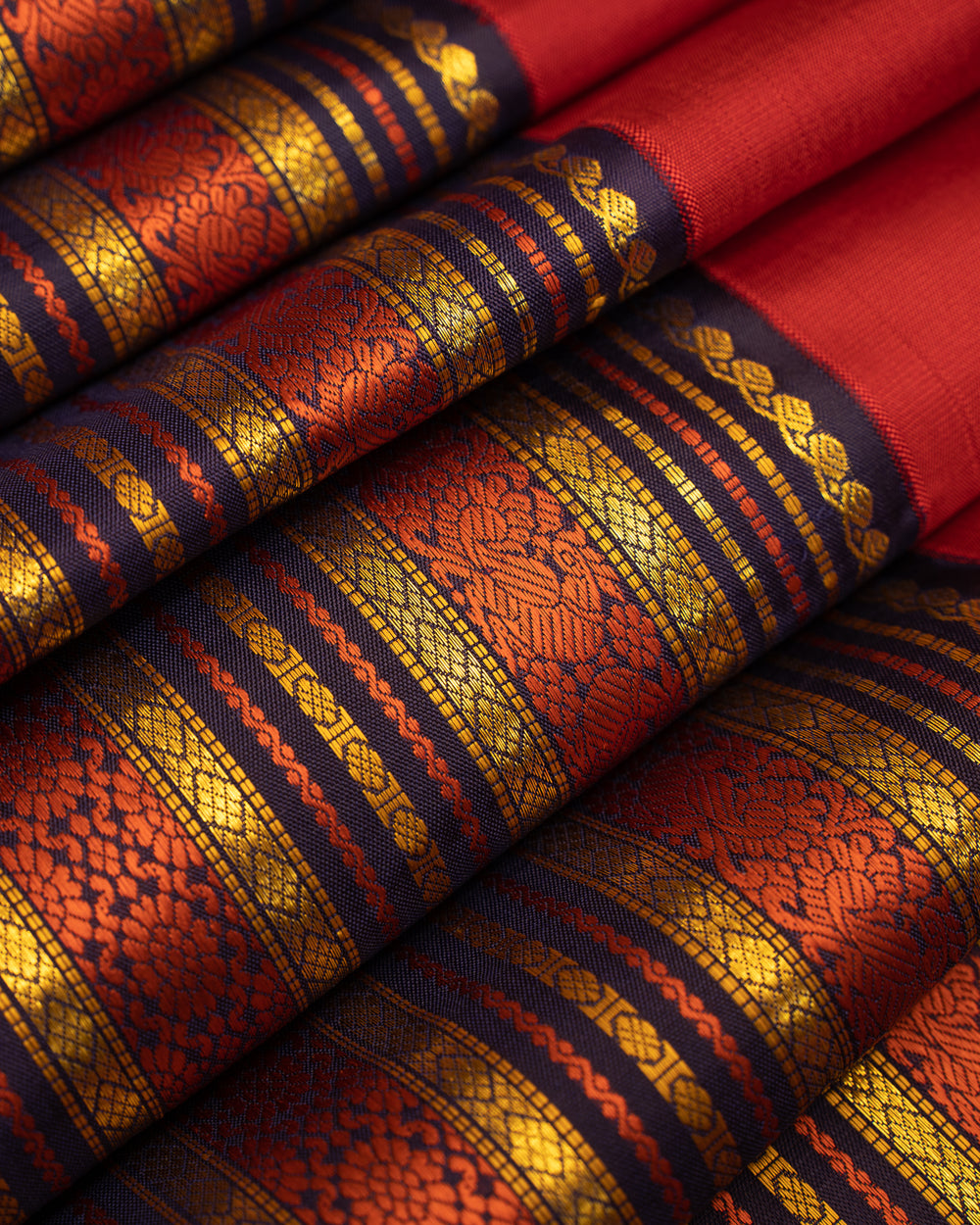 Apple Maroon and Navy Blue Stripes Pure Kanjivaram Silk Sari - Clio Silks