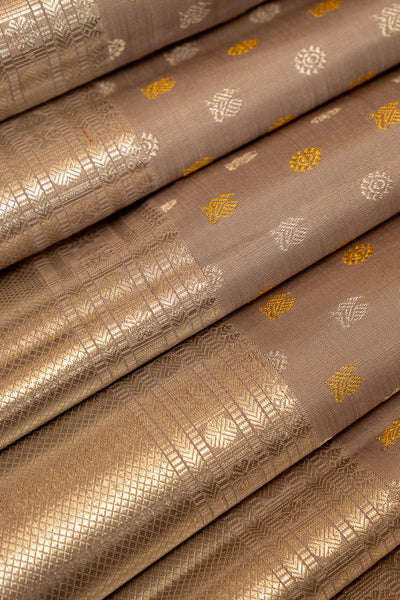 Heather Purple-Grey Shot Colour Mayil Chakram Pure Kanjivaram Silk Sari - Clio Silks