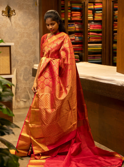 Rani Pink Thilakam Zari Brocade Pure Kanjivaram Silk Sari - Clio Silks