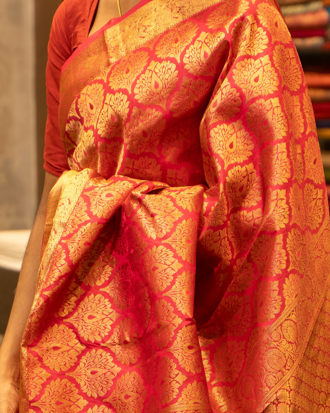 Rani Pink Thilakam Zari Brocade Pure Kanjivaram Silk Sari - Clio Silks