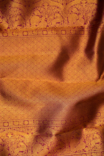 Light Mauve and Magenta Zari Checks Pure Kanjivaram Silk Sari - Clio Silks