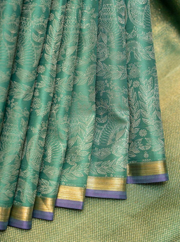 Ice Blue Madhubani Woven Jacquard Pure Kanjivaram Silk Sari - Clio Silks