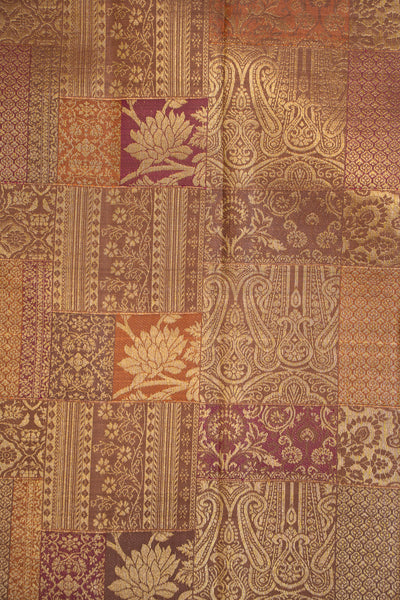 Pink Zari Stripes and Cedar Brown Pure Kanjivaram Silk Sari - Clio Silks