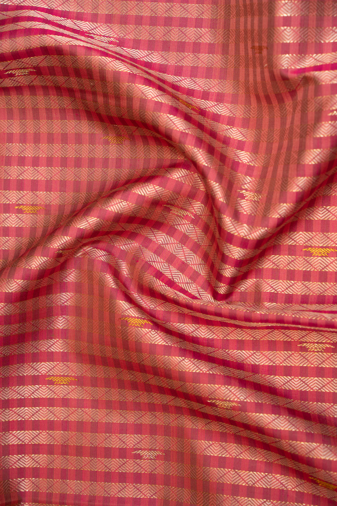 Pink Zari Stripes and Cedar Brown Pure Kanjivaram Silk Sari - Clio Silks