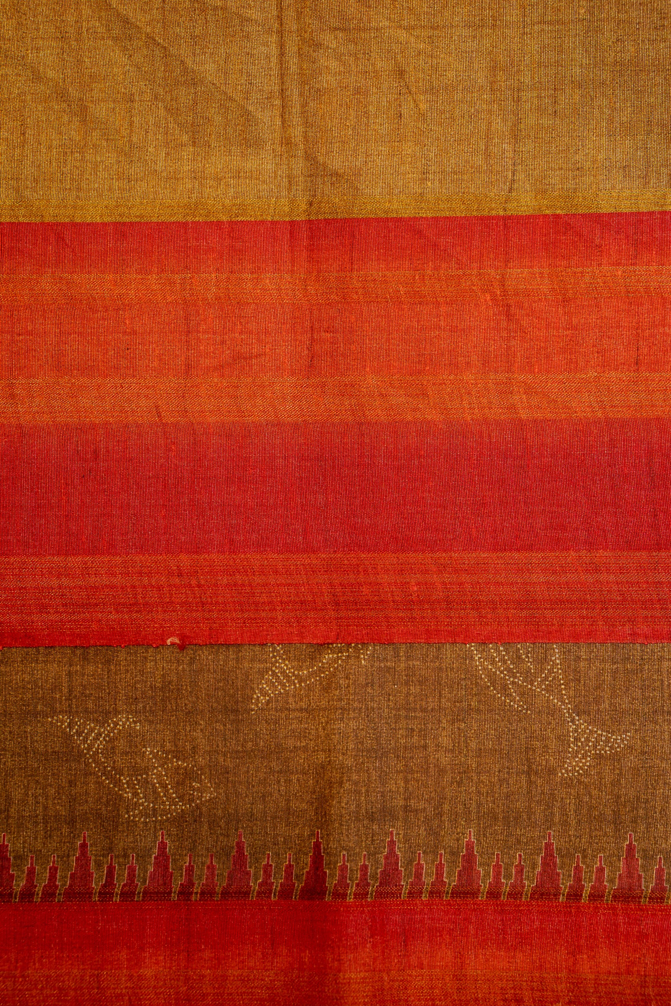 Brown and Orange Fish Printed Bhagalpur Tussar Sari - Clio Silks