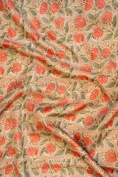 Beige Floral Printed Bhagalpur Tussar Sari - Clio Silks