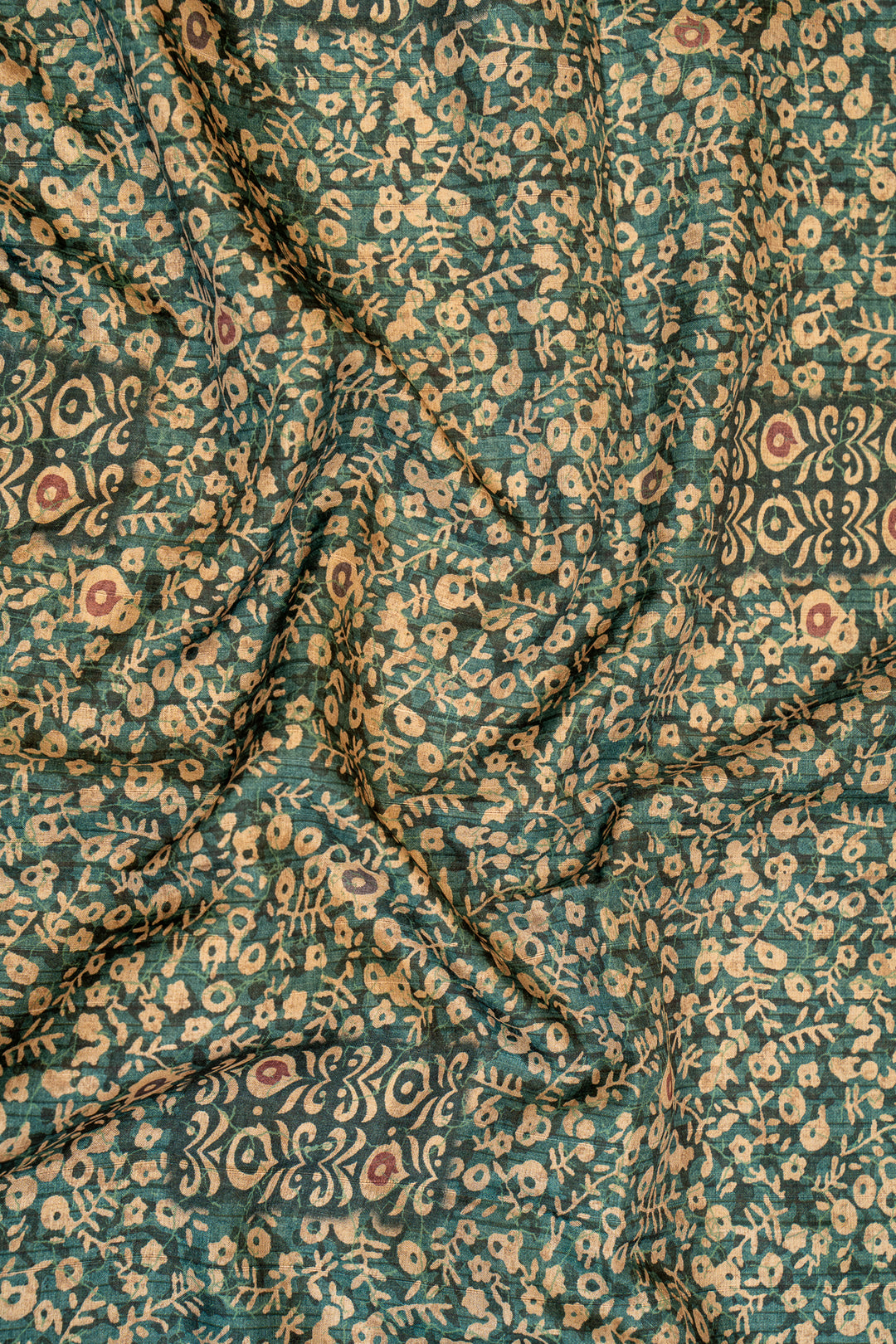 Green Ajrakh Printed Bhagalpur Tussar Sari - Clio Silks