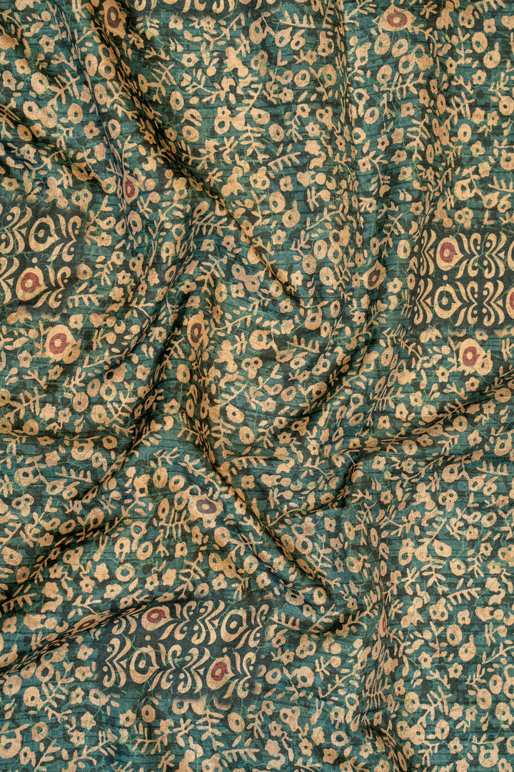 Green Ajrakh Printed Bhagalpur Tussar Sari - Clio Silks