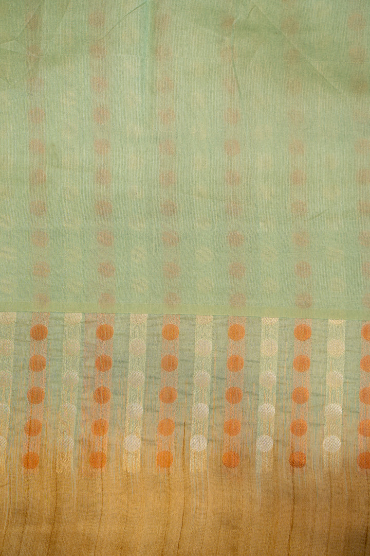 Mint Green Polka Bhagalpur Tussar Sari - Clio Silks