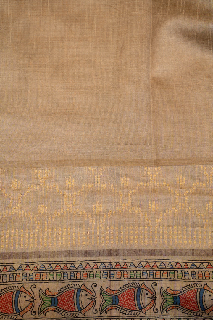 Pastel Green Madhubani Printed Tussar Sari - Clio Silks