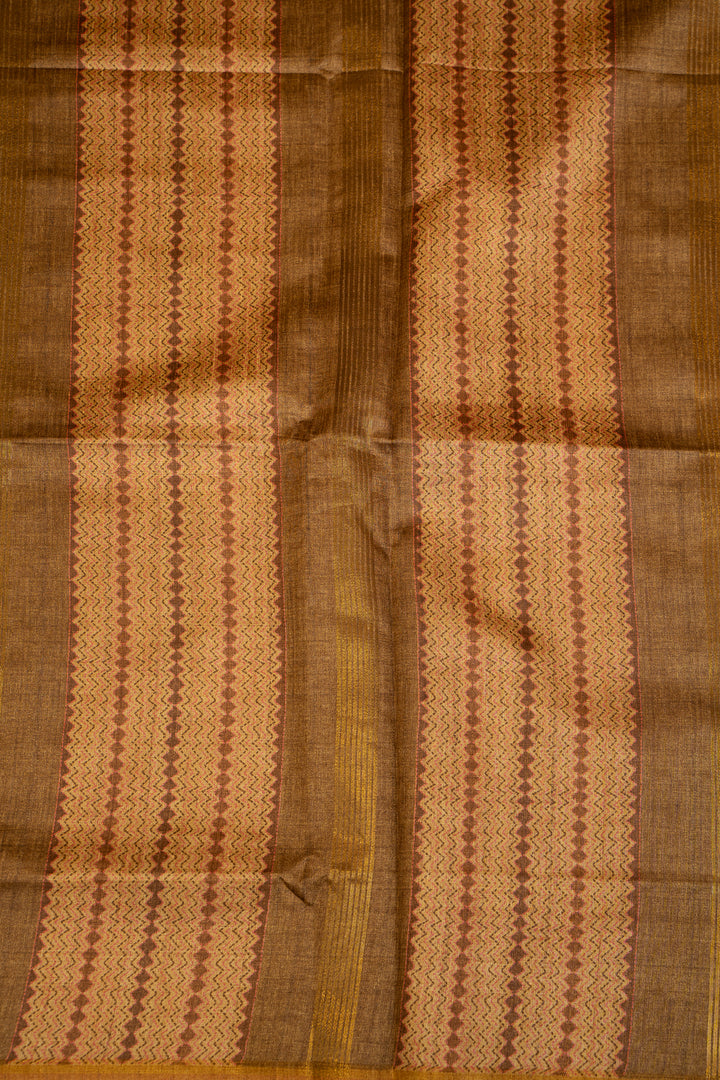 Yellow Big Checks Printed Bhagalpur Tussar Sari - Clio Silks