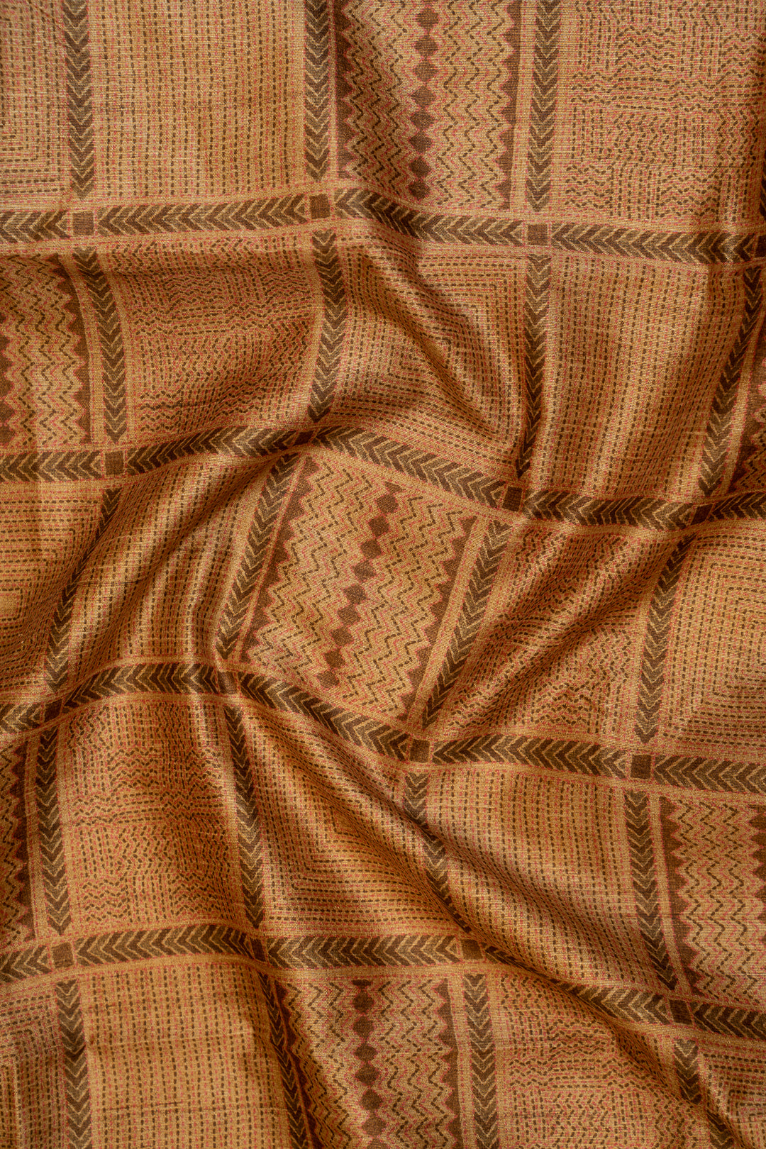 Yellow Big Checks Printed Bhagalpur Tussar Sari - Clio Silks