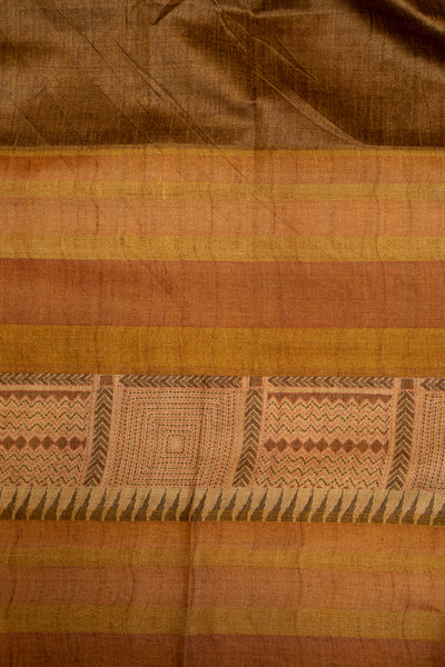 Yellow Big Checks Printed Bhagalpur Tussar Sari - Clio Silks