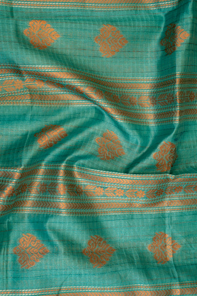 Cyan Blue Bhagalpur Tussar Sari - Clio Silks
