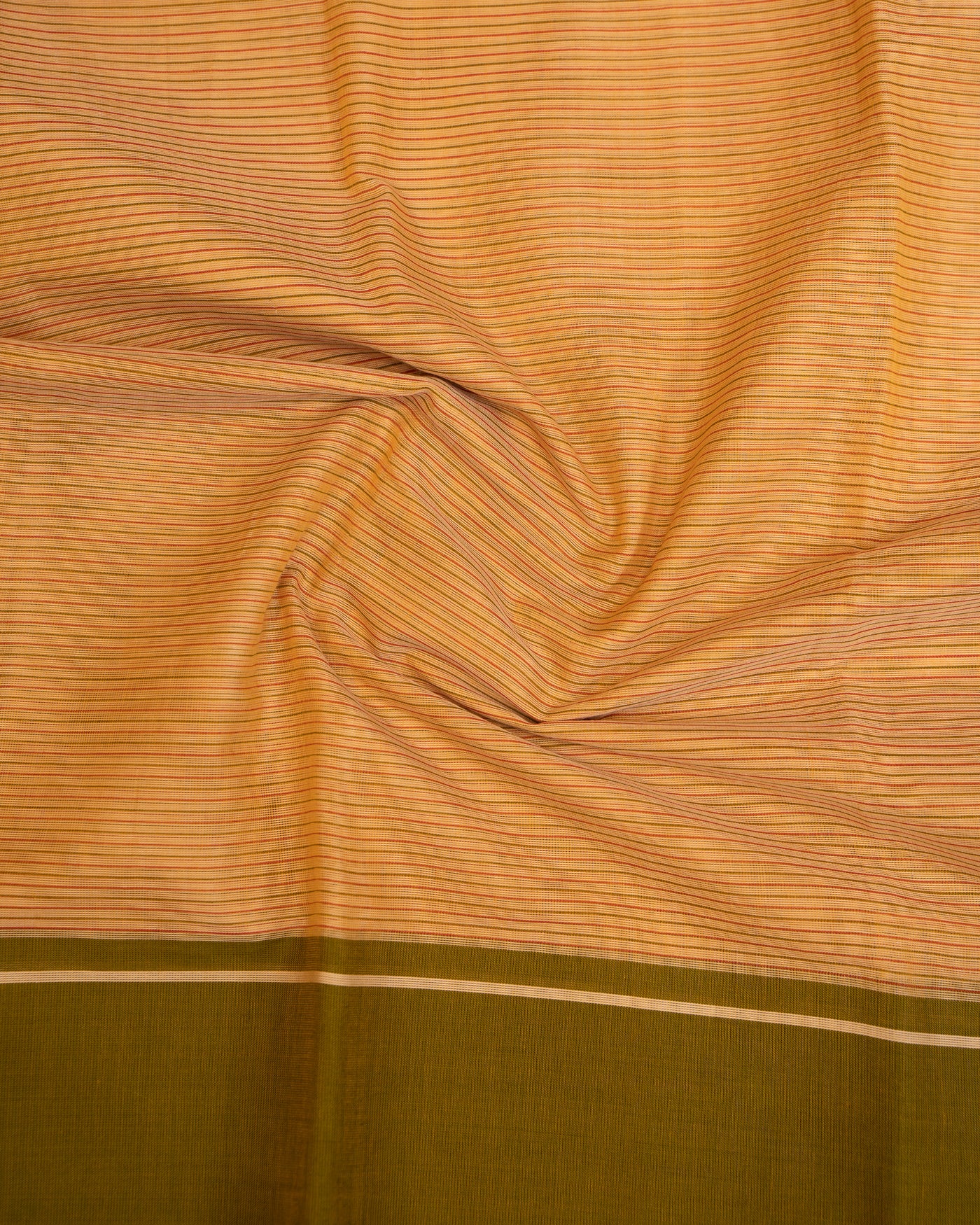 Beige Stripes Olive Green Mupagam Pure Kanchi Cotton Sari - Clio Silks