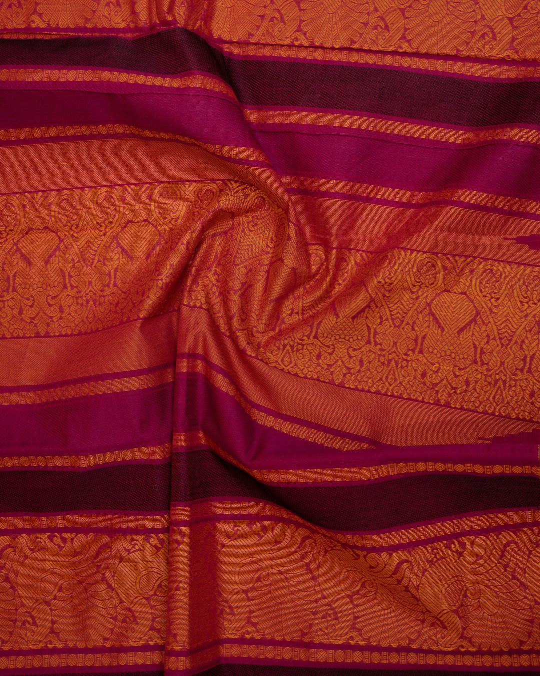 Magenta and Green Rettai Pettu Border Pure Kanchi Cotton Sari - Clio Silks