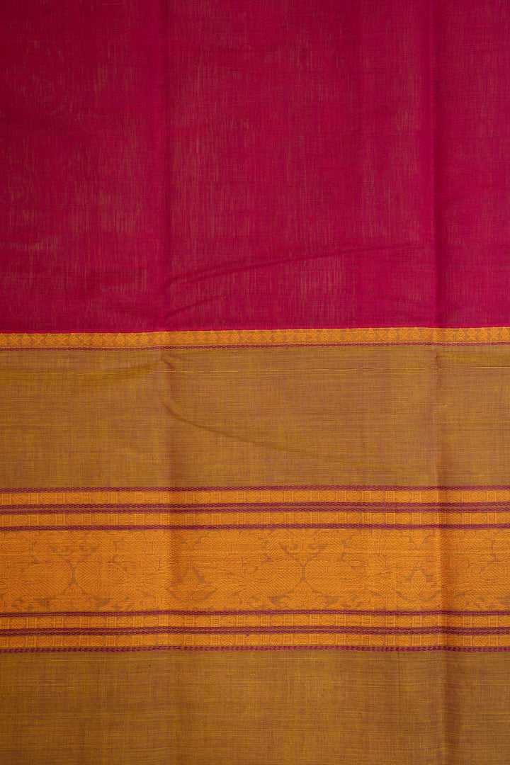 Magenta and Green Rettai Pettu Border Pure Kanchi Cotton Sari - Clio Silks