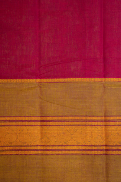 Magenta and Green Rettai Pettu Border Pure Kanchi Cotton Sari - Clio Silks