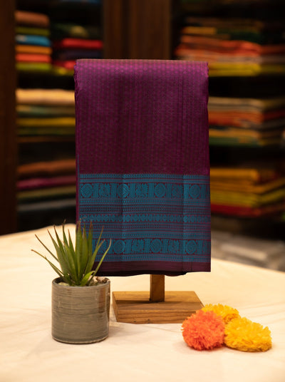 Plum Purple Embossed Thread Border Pure Kanjivaram Silk Sari - Clio Silks