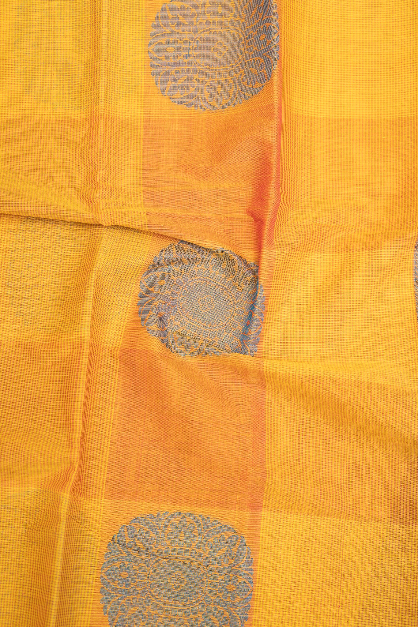 Mustard Yellow Chakram Pure Kanchi Cotton Sari - Clio Silks