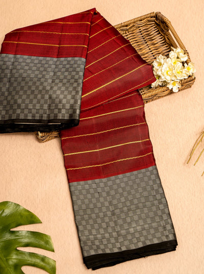 Maroon Neli Stripes Pure Kanjivaram Silk Sari - Clio Silks
