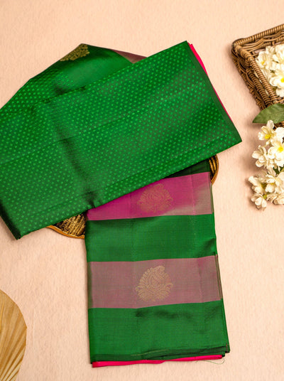 Bottle Green Embossed Borderless Pure Silk Sari - Clio Silks