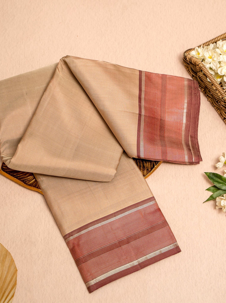 Sand Beige and Tawny Brown Pure Kanjivaram Silk Sari - Clio Silks