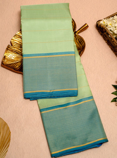 Light Turquoise Stripes Pure Kanjivaram Silk Sari - Clio Silks
