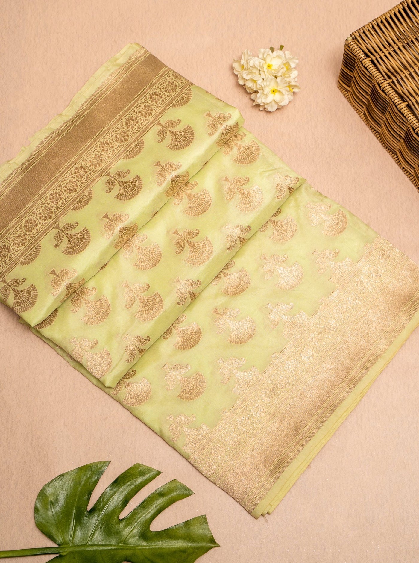 Tea Green Brocade Pure Banaras Sari - Clio Silks