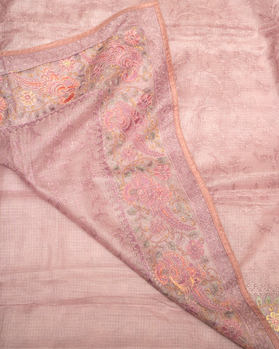 Lilac Embroidered Pure Tussar Kota Sari - Clio Silks