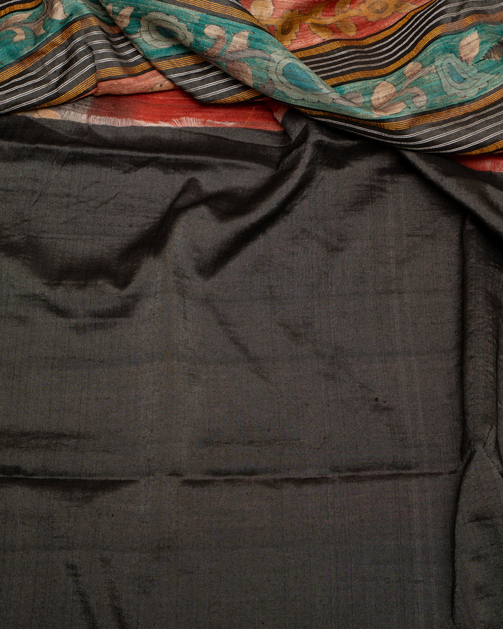 Red Kalamkari Pure Vidarbha Tussar Sari - Clio Silks