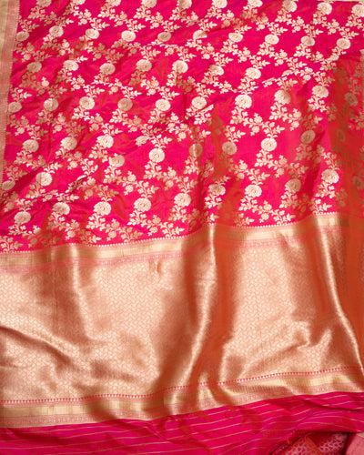 Rani Pink Floral Pure Khadwa Pure Banaras Silk Sari - Clio Silks