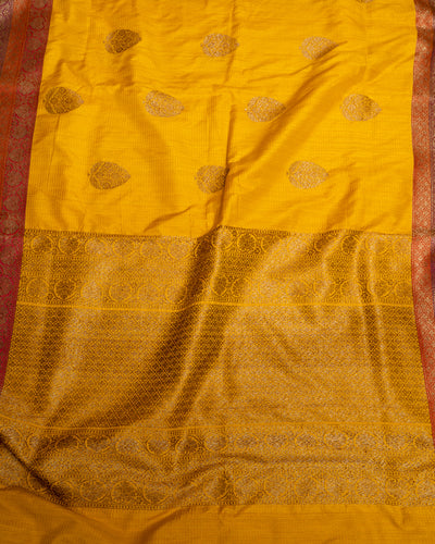 Mustard Yellow Dupian Pure Banaras Tussar Sari - Clio Silks
