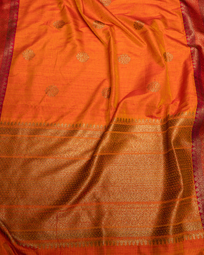 Rust Orange Dupian Pure Banaras Tussar Sari - Clio Silks