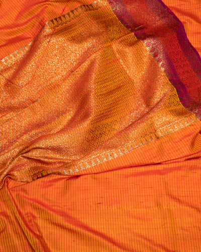 Rust Orange Dupian Pure Banaras Tussar Sari - Clio Silks