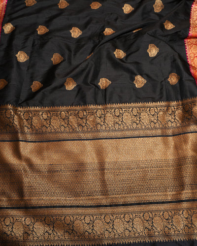 Black and Pink Pure Dupian Banaras Sari - Clio Silks