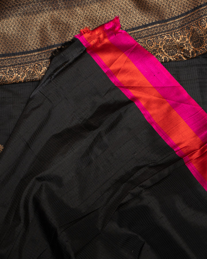 Black and Pink Pure Dupian Banaras Sari - Clio Silks