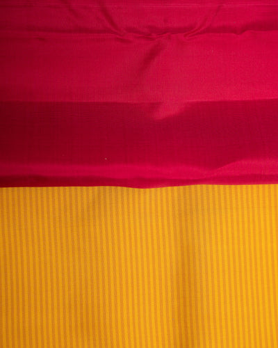 Yellow Stripes and Pink Pattu Pettu Pure Kanjivaram Silk Sari - Clio Silks
