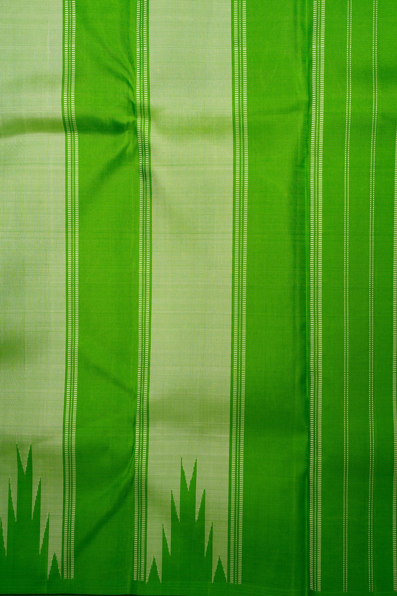 Off White and Parrot Green Korvai Pure Kanjivaram Silk Sari - Clio Silks